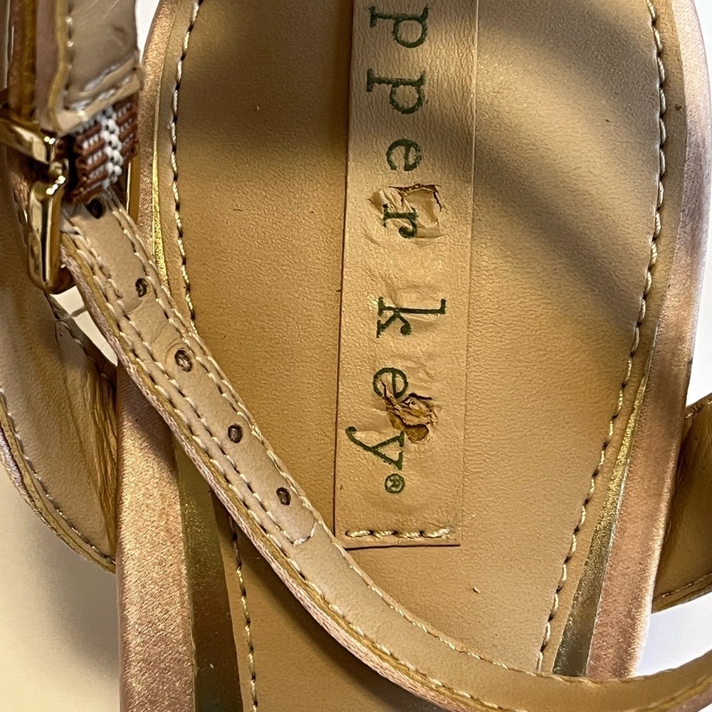 Copper Key Pink Faux Pearl Embellished Ankle Strap Coquette Wedge Sandals Size 8 - Picture 8 of 10